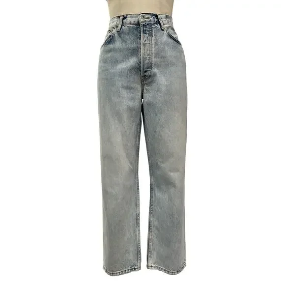 Re/Done Straight-Fit Blue Cotton Cropped Denim Jean Size 27 - Picture 3 of 4